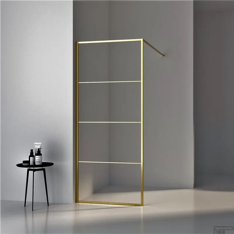 BWS Inloopdouche Frame 120x200 cm 8mm NANO Glas Geborsteld Messing Goud Finale Uitverkoop