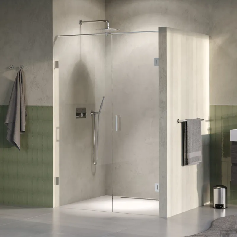Koopje BRAUER Void nisdeur 2-delig helder glas 130x200 omkeerbaar met draaideur 60 aan muur incl. glascoating PVD RVS-kleurig