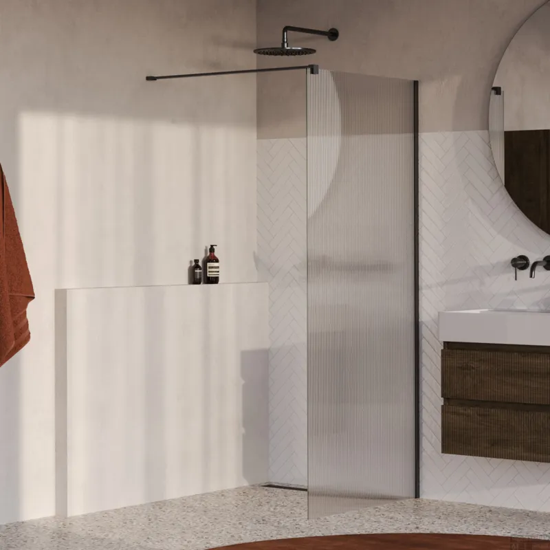 BRAUER Oblivion Flow inloopdouche helder ribbelglas 90x200 incl. glascoating Geborsteld Gunmetal PVD Nieuw