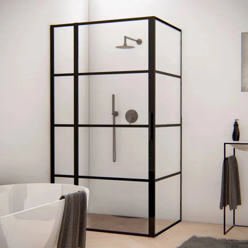 Veilige Betaling BWS Douchecabine Frame 110 cm 8 mm NANO Glas Mat Zwart Raster (ALLE MATEN)