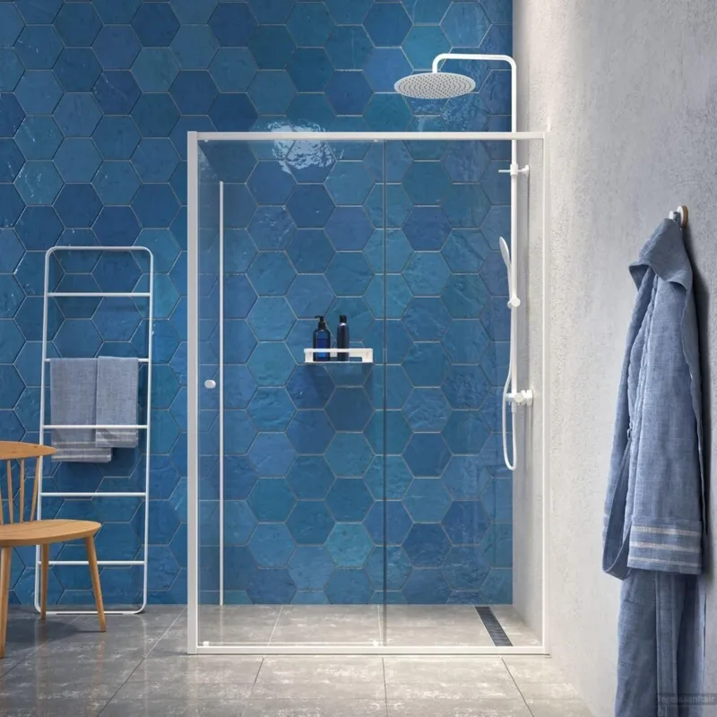 Beperkte Voorraad Schuifdeur Met Zijwand Sealskin Contour 140x90x200 cm 6 mm Helder Glas Mat Wit