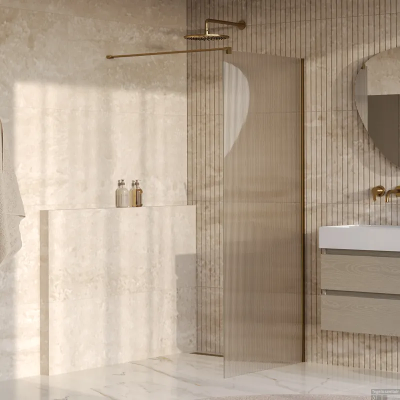BRAUER Oblivion Flow inloopdouche helder ribbelglas 100x200 incl. glascoating Geborsteld Goud PVD Tijdelijk Beschikbaar