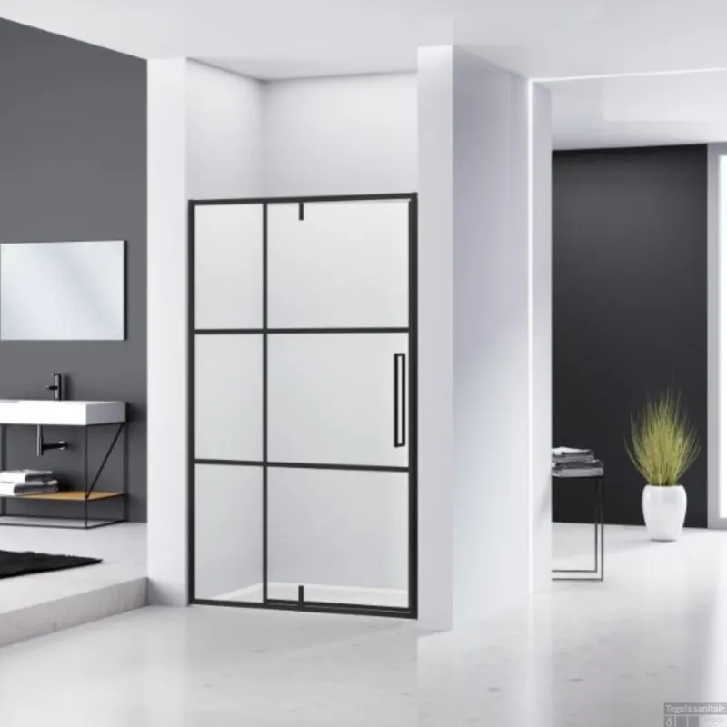 Betaalbaar Nisdeur Van Rijn ST04 Aluminium Profiel 6 mm Helder Glas 120x200 cm Zwart Frame