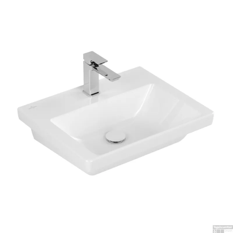 Nu Kopen Wastafel Villeroy & Boch Subway 3.0 Met CeramicPlus 1 Kraangat Zonder Overloop 55x44x16.5 cm Wit Alpin