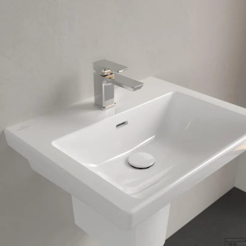 Superprijs Wastafel Villeroy & Boch Subway 3.0 Met CeramicPlus 1 Kraangat Met Overloop 55x44x16.5 cm Wit Alpin