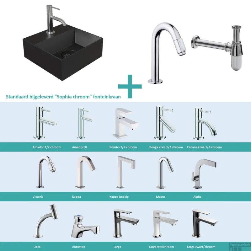 Goedkoop Salenzi Fonteinset Spy Mat Zwart 30x30 cm Chroom (Keuze uit 20 kranen)