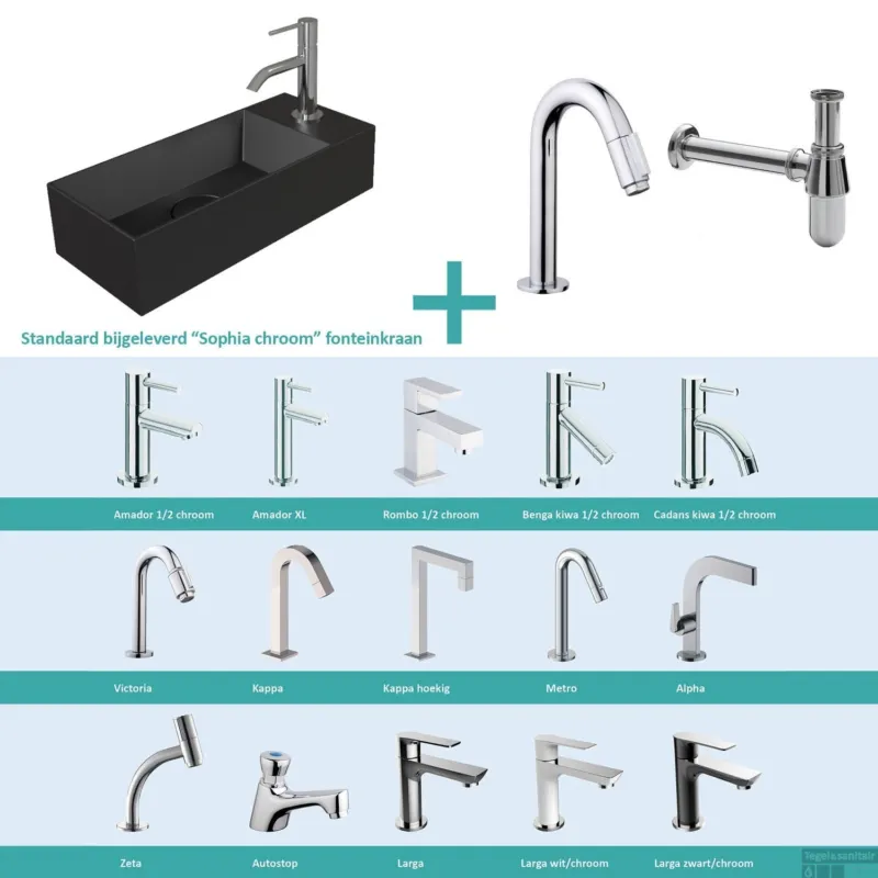 Merkproduct Salenzi Fonteinset Spy Mat Zwart 45x20 cm Chroom (Keuze uit 20 kranen)