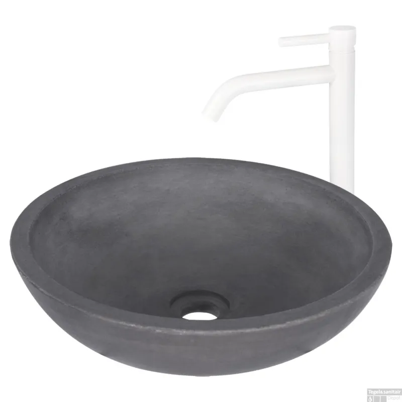 Tijdelijk Beschikbaar Waskomset Differnz Ravano Beton 40x12 cm Antraciet met Hoge Wastafelkraan Mat Wit