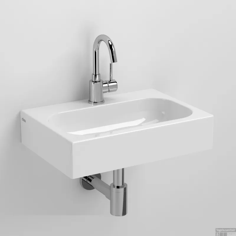 Op = Op Wastafel Clou Mini Match Me 45x32x10cm Mineral Marmer Glans Wit (Met voorbewerkt Kraangat)