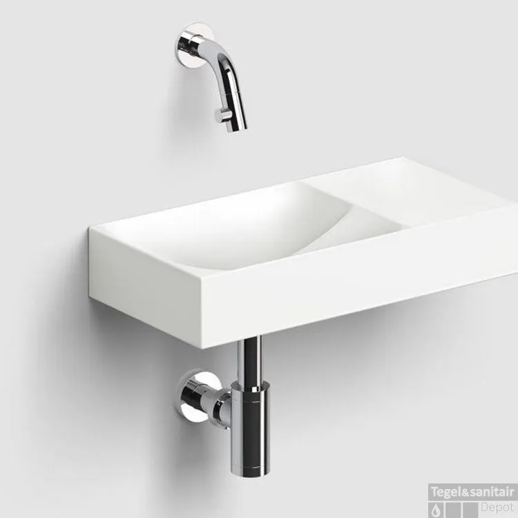 Must-Have Clou Vale Fontein Met Voorbewerkt Kraangat Rechts Met Geintegreerde Afvoer Mat Wit Keramiek 38 cm
