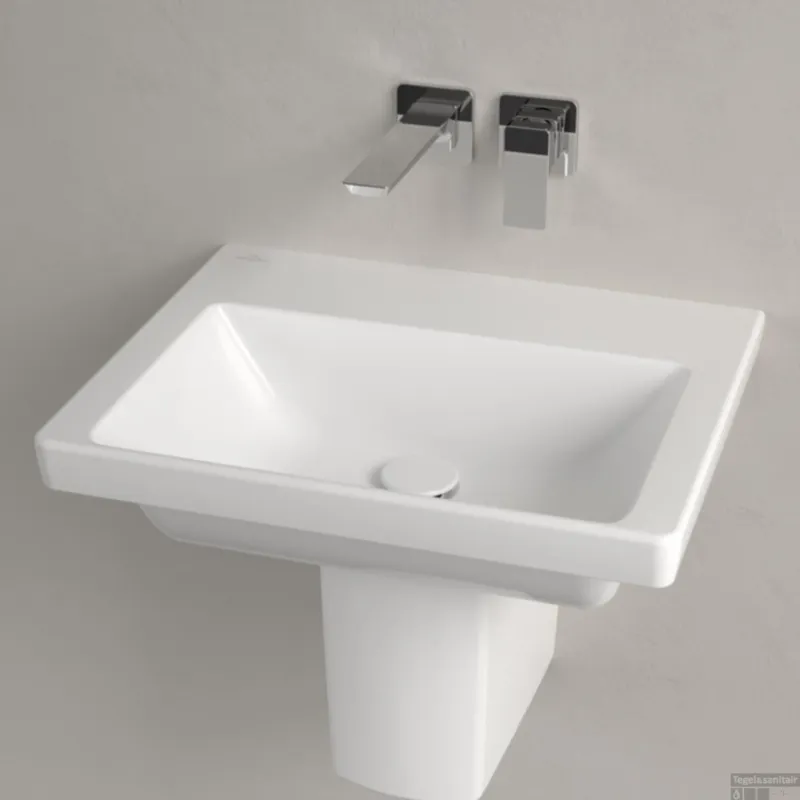 Must-Have Wastafel Villeroy & Boch Subway 3.0 Met CeramicPlus Zonder Kraangat Zonder Overloop 55x44x16.5 cm Wit Alpin
