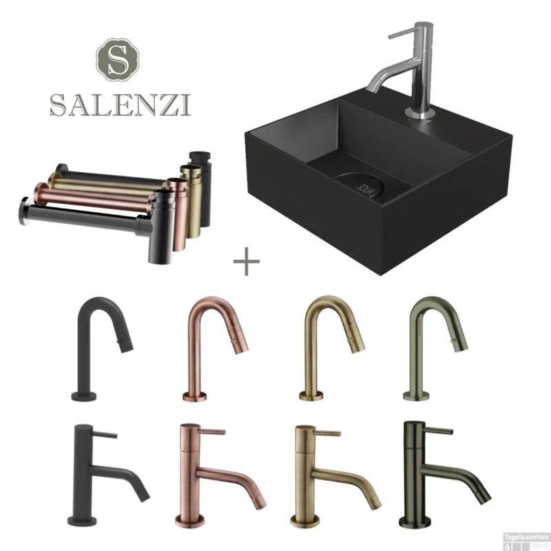 Salenzi Fonteinset Spy 30x30 cm Mat Zwart (Keuze uit 8 kranen in 4 kleuren) Merkproduct