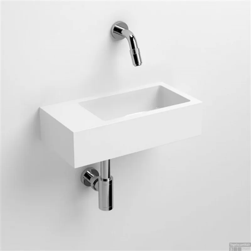 Veilige Betaling Fontein Clou Flush 3 36x18x9cm Mineraal Marmer Glans Wit (Met Voorbewerkt Kraangat Links)