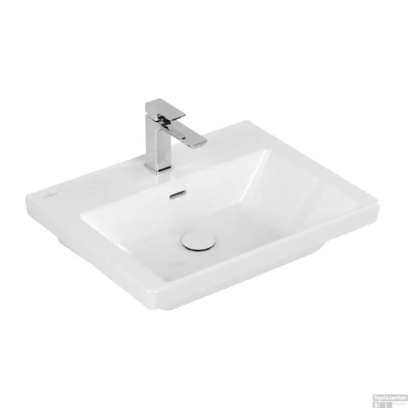 Wastafel Villeroy & Boch Subway 3.0 Met CeramicPlus 1 Kraangat Met Overloop 60x47x16.5 cm Wit Alpin Aanbieding