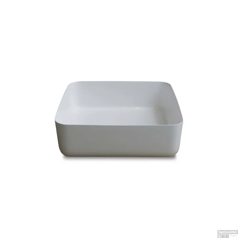 Waskom Opbouw Vierkant Luca Sanitair 40x40x13,5 cm Mineraalsteen Glans Wit Bestseller