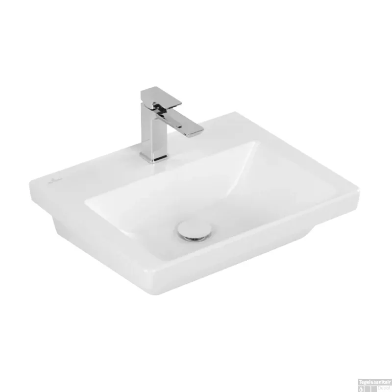 Wastafel Villeroy & Boch Subway 3.0 Met CeramicPlus 1 Kraangat Zonder Overloop 55x44x16.5 cm Stone White Goedkoop