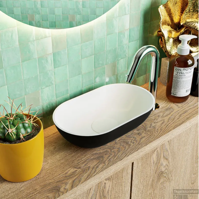 Snelle Levering MONDIAZ POOLE solid surface opzetkom kleur Urban Talc. Afmeting 30x18x8cm