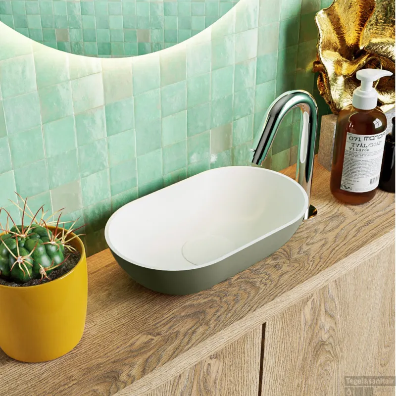 MONDIAZ POOLE solid surface opzetkom kleur Army Talc. Afmeting 30x18x8cm Koop Online
