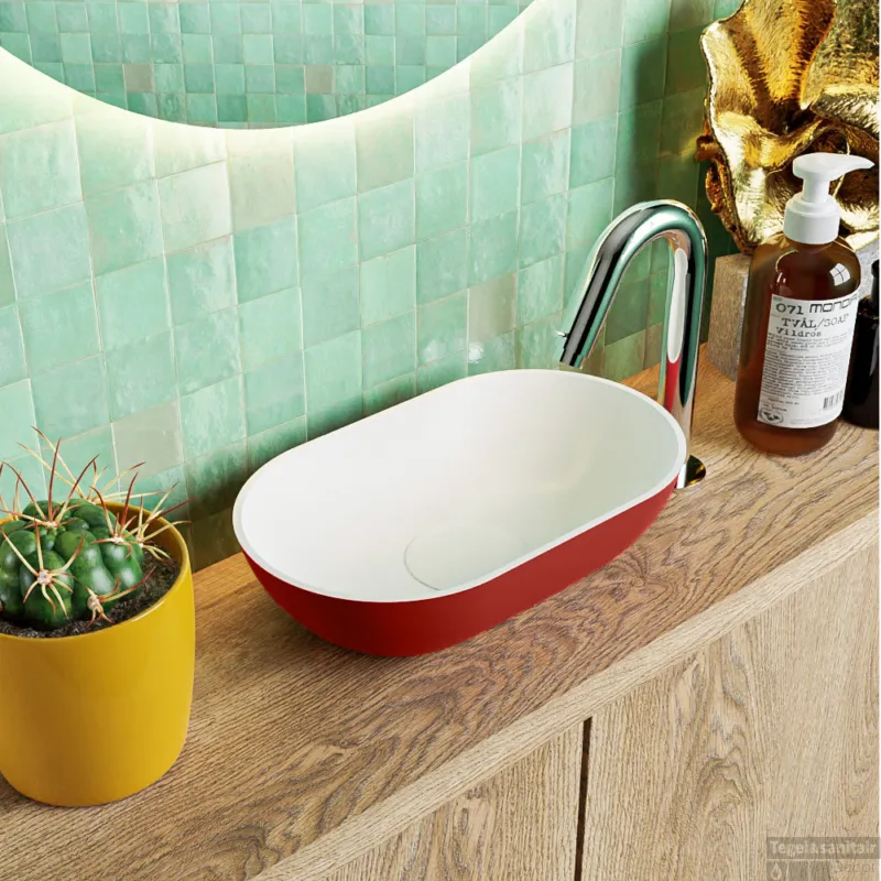 MONDIAZ POOLE solid surface opzetkom kleur Fire Talc. Afmeting 30x18x8cm Lage Prijs