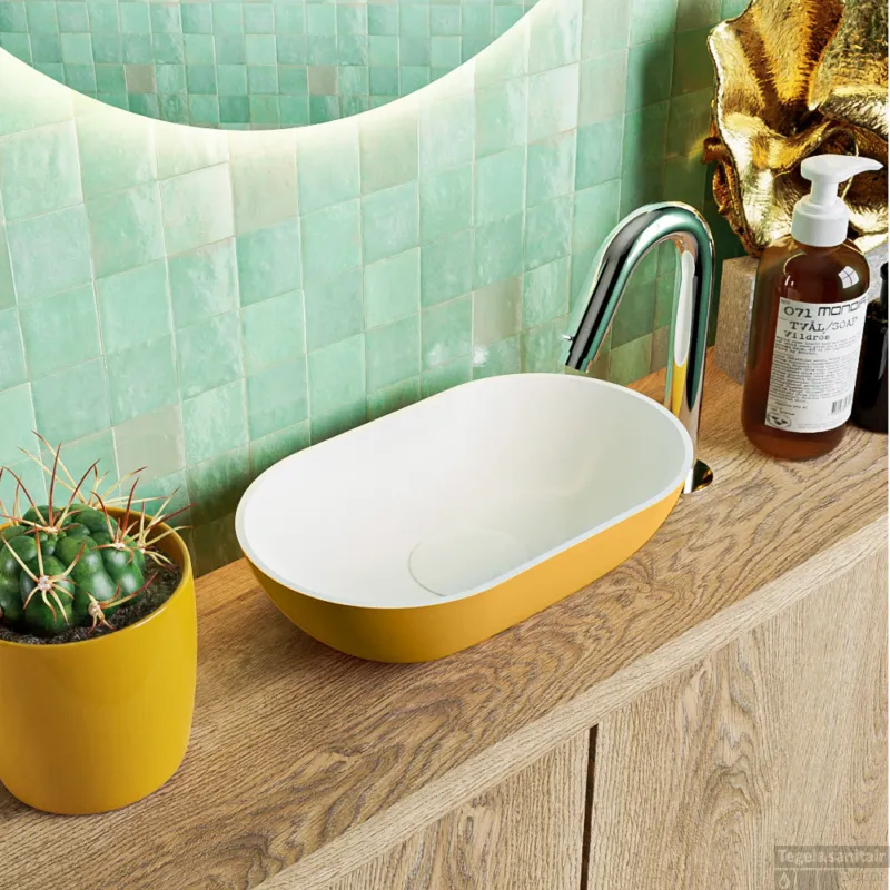 MONDIAZ POOLE solid surface opzetkom kleur Ocher Talc. Afmeting 30x18x8cm Flitsaanbieding