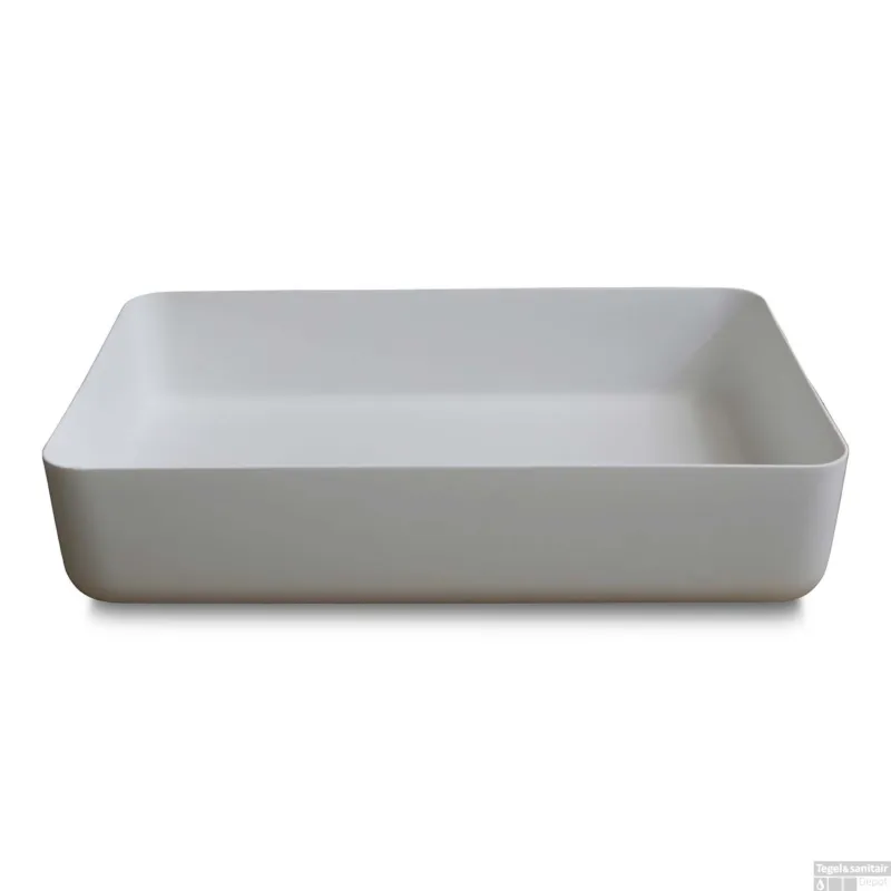 Waskom Opbouw Rechthoekig Luca Sanitair 60x40x13,5 cm Solid Surface Mat Wit Hoge Kwaliteit