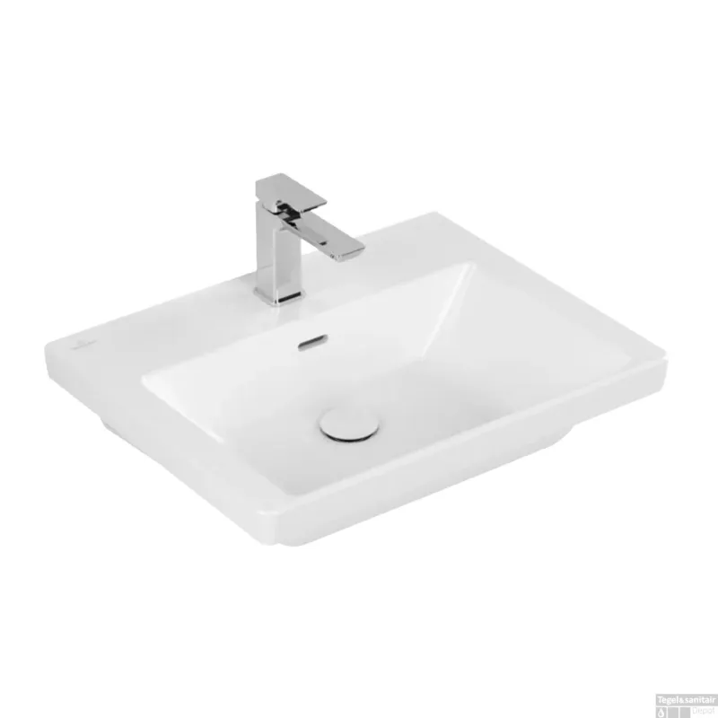 Korting Wastafel Villeroy & Boch Subway 3.0 Met CeramicPlus 1 Kraangat Met Overloop 60x47x16.5 cm Stone White