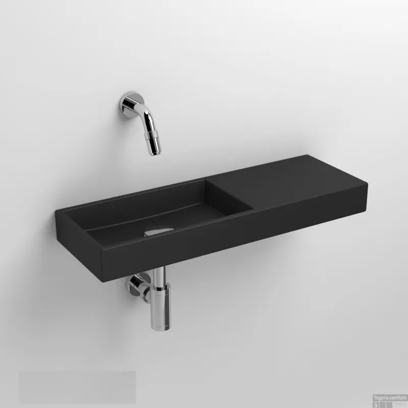 Nu Kopen Fontein Clou Mini Wash Me Rechts 56x19x6cm Keramiek Mat Zwart (Zonder Kraangat)
