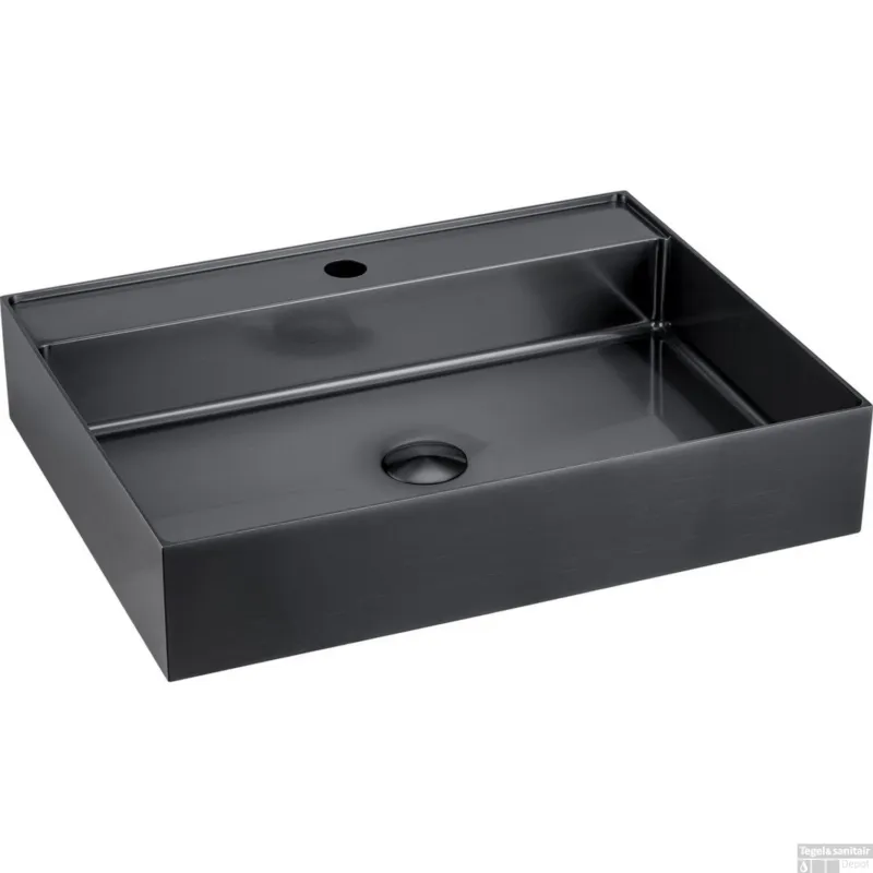 Waskom Sapho Aurum Vierkant met Kraangat 50 x 42 cm RVS Antraciet Flitsaanbieding