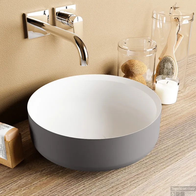 MONDIAZ COSS Waskom solid surface 36cm kleur DarkGrey / Talc Direct Verzonden