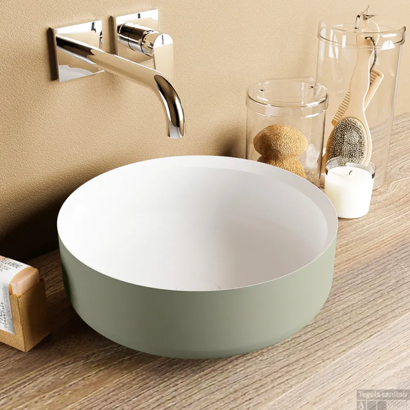 MONDIAZ COSS Waskom solid surface 36cm kleur Army / Talc Betaalbaar
