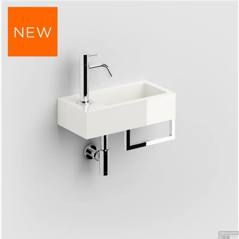 Actieprijs Fontein Clou Flush 3 36x18x9cm Mineraal Marmer Glans Wit Met Handdoekhouder Chroom (Met Voorbewerkt Kraangat Links)
