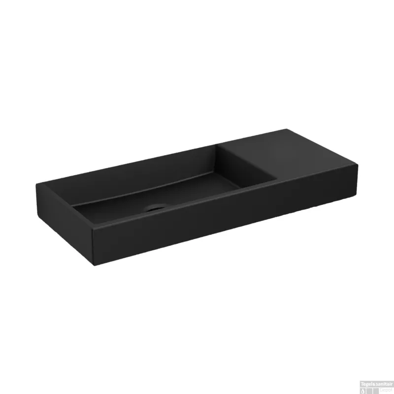 Op = Op Fontein Clou Mini Wash Me Rechts 45x19x6cm Keramiek Mat Zwart (Zonder Kraangat)