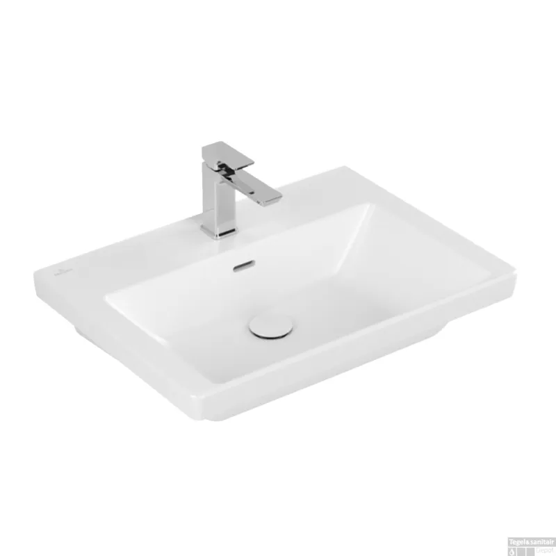 Wastafel Villeroy & Boch Subway 3.0 Met CeramicPlus 1 Kraangat Met Overloop 65x47x16.5 cm Stone White Merkproduct