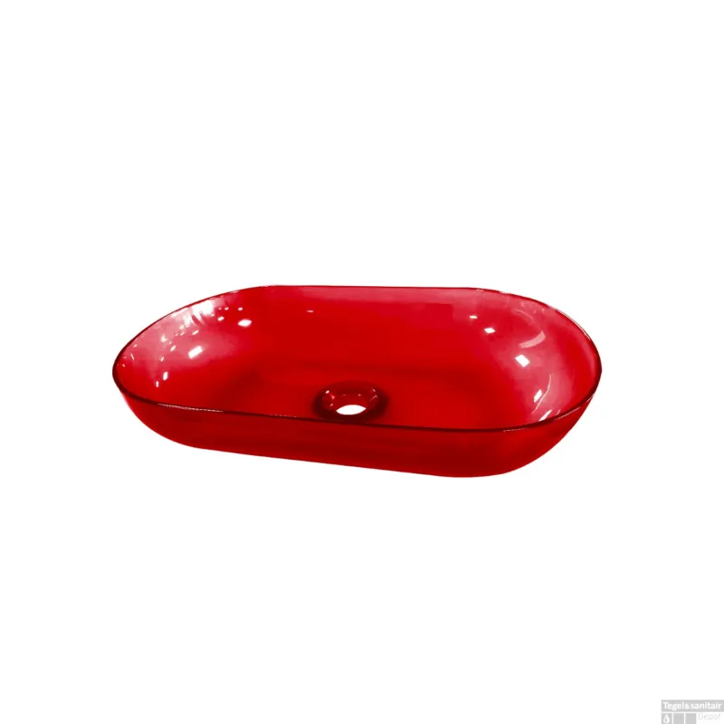 Waskom Best Design Opbouw 54x34x12 cm Resin Transparant Rood Korting