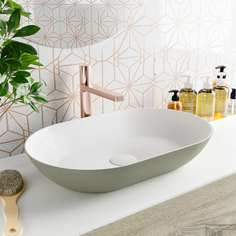 MONDIAZ ONNI Waskom solid surface 55cm kleur Army / Talc Merkproduct