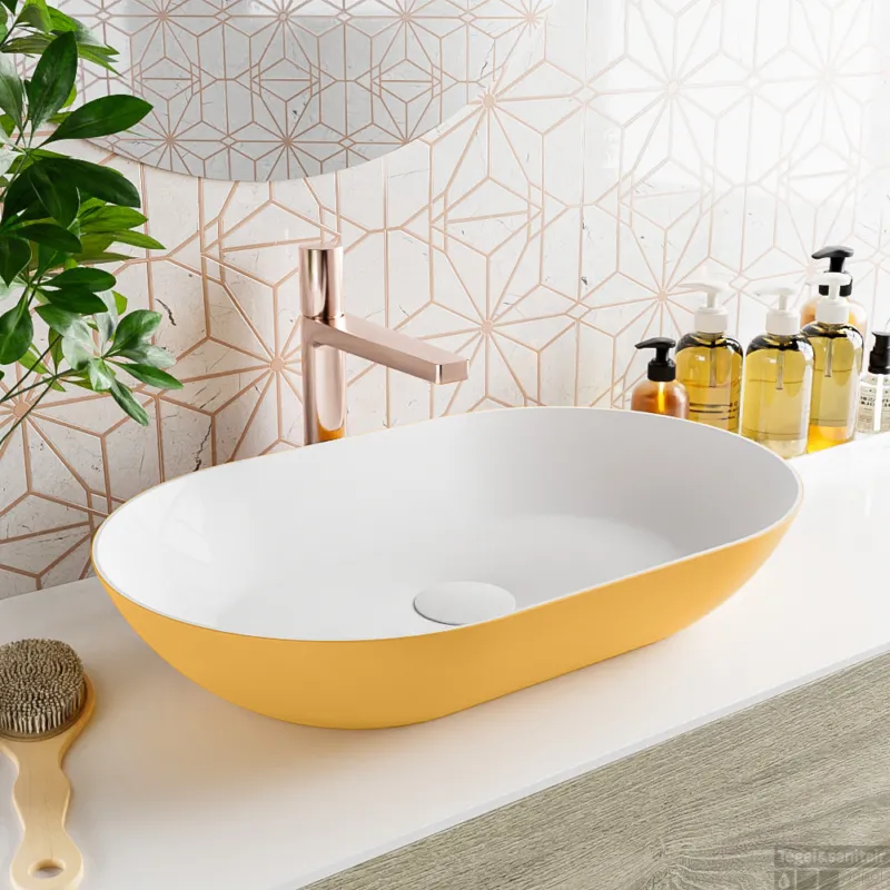 MONDIAZ ONNI Waskom solid surface 55cm kleur Ocher / Talc Laatste Versie