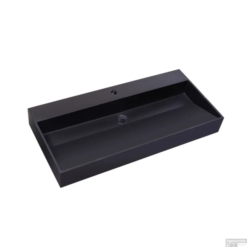 Wastafel Sanilux Quartz Trend 100x47x12 cm Keramiek Mat Zwart (1 kraangat) Uitverkoop