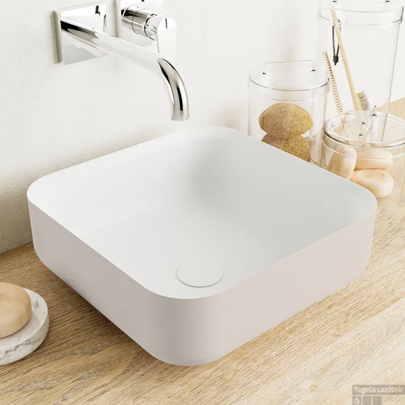 Weekendaanbieding MONDIAZ BINX Waskom solid surface 36cm kleur Linen / Talc