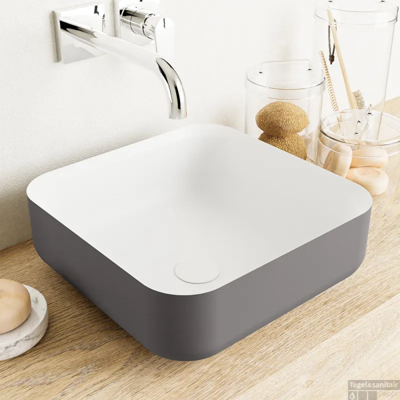 MONDIAZ BINX Waskom solid surface 36cm kleur DarkGrey / Talc Weekendaanbieding