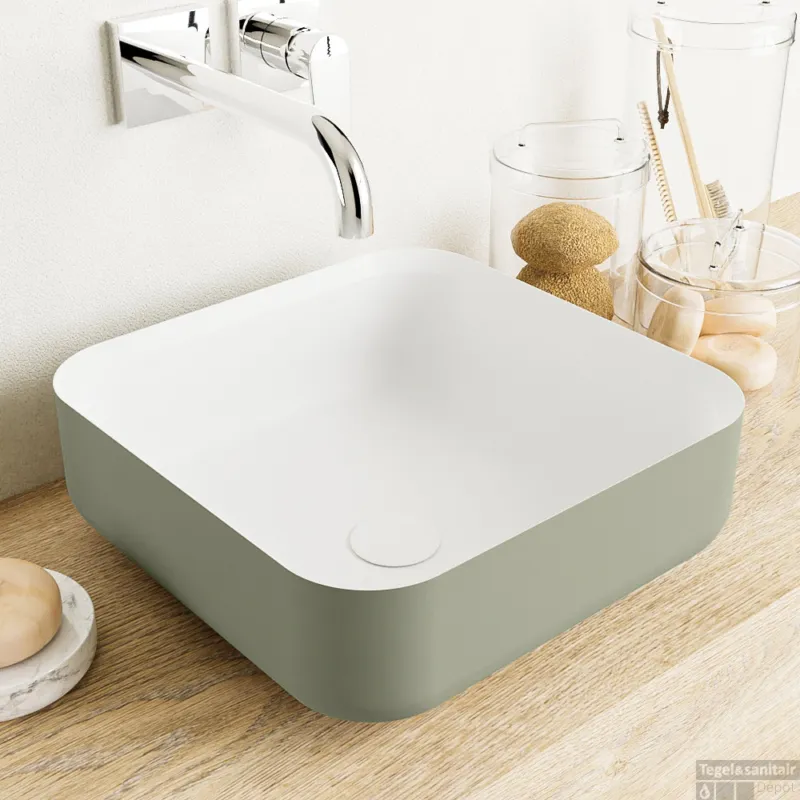 Snelle Levering MONDIAZ BINX Waskom solid surface 36cm kleur Army / Talc