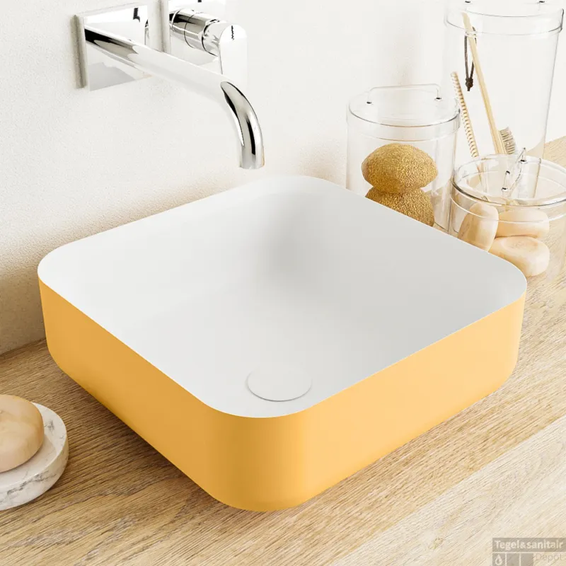 MONDIAZ BINX Waskom solid surface 36cm kleur Ocher / Talc Direct Verzonden