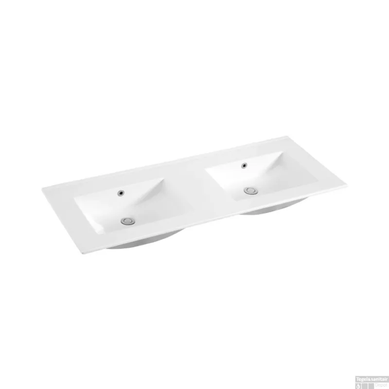 Wastafel Sanilux Classic 120x47x2,5 cm Keramiek Wit Dubbel (zonder kraangaten) Nu Kopen
