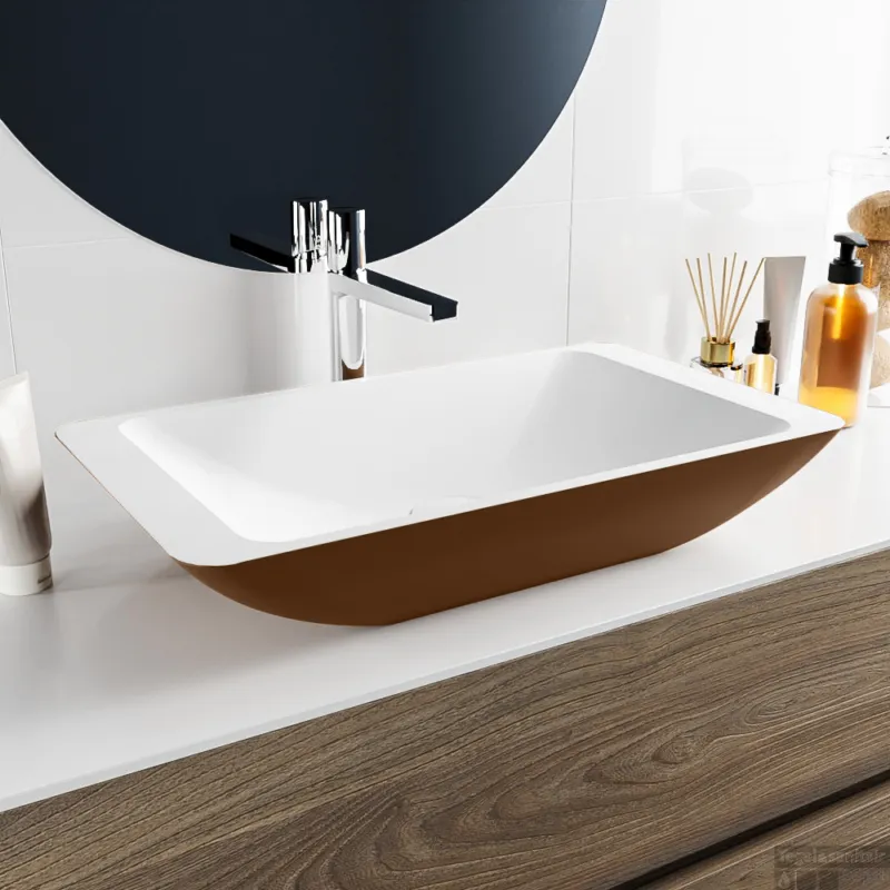 MONDIAZ TOPI Waskom solid surface 60cm kleur Rust / Talc Betaalbaar