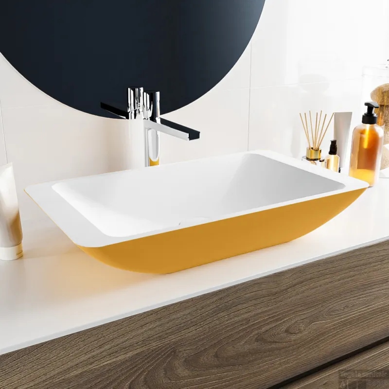 MONDIAZ TOPI Waskom solid surface 60cm kleur Ocher / Talc Finale Uitverkoop