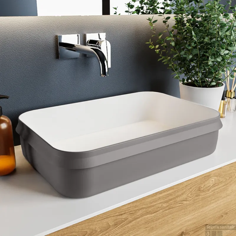 MONDIAZ ARVO Waskom solid surface 55cm kleur DarkGrey / Talc Meest Verkocht