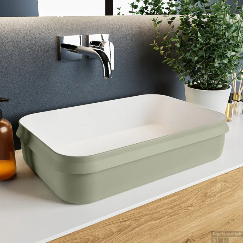 MONDIAZ ARVO Waskom solid surface 55cm kleur Army / Talc Superprijs