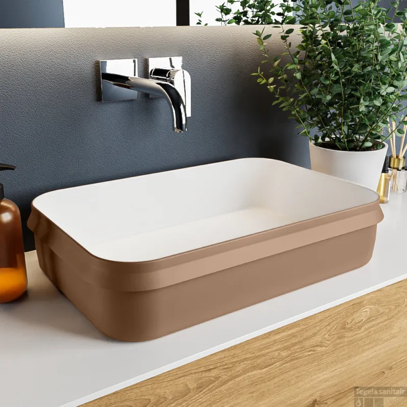 MONDIAZ ARVO Waskom solid surface 55cm kleur Rust / Talc Direct Verzonden