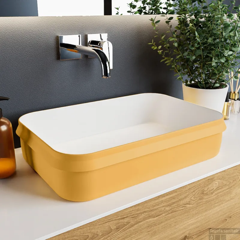 MONDIAZ ARVO Waskom solid surface 55cm kleur Ocher / Talc Flitsaanbieding