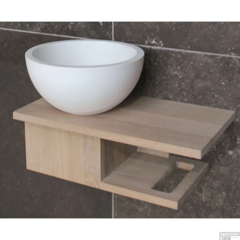 Fonteintafel Luca Massief Eiken met Opzetkom 40x22 cm Glans of Mat Wit Dagaanbieding