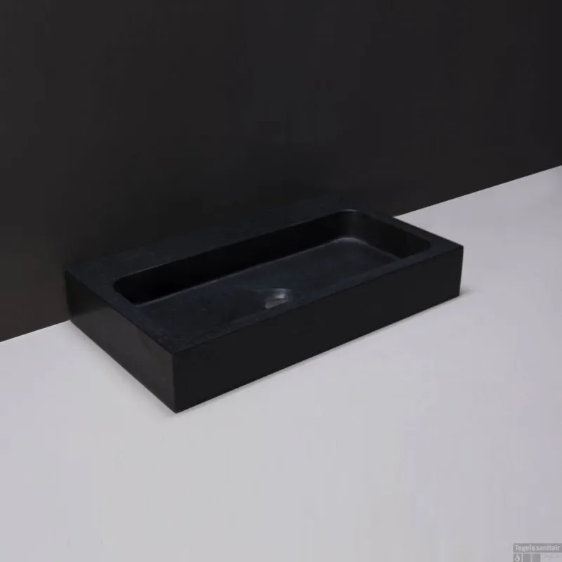 Nu Kopen Wastafel Forzalaqua Taranto Graniet Gezoet Met Kraangat Zwart 50x30x8 cm